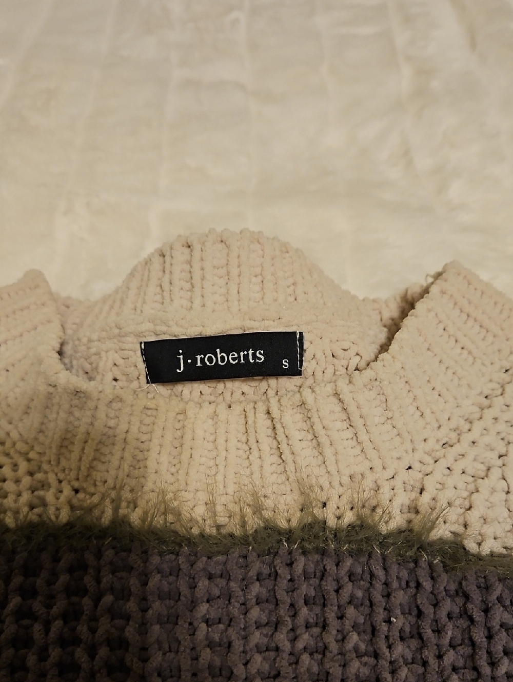 Striped Crewneck Fringe Knit Sweater - Cream & Gray - Picture 4 of 6